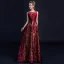 Chic / Beautiful Burgundy Evening Dresses  2018 A-Line / Princess Lace Flower Sequins Sash Scoop Neck Backless Sleeveless Floor-Length / Long Formal Dresses
