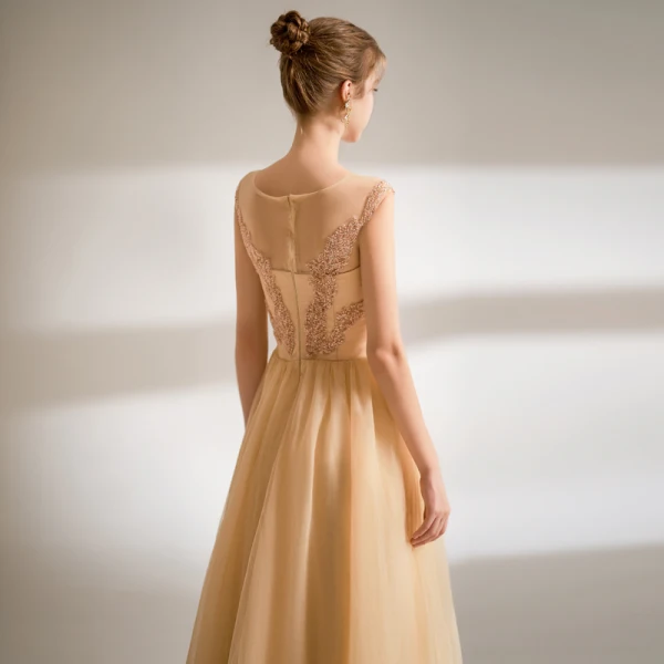 Chic / Beautiful Yellow Prom Dresses 2021 A-Line / Princess Scoop Neck Sleeveless Beading Pearl Sequins Floor-Length / Long Prom Formal Dresses