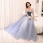 Élégant Gris Bleu Ciel Robe De Soirée 2018 Princesse Faux Diamant De l'épaule Dos Nu Sans Manches Tribunal Train Robe De Ceremonie