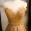 Chic / Beautiful Gold Evening Dresses  2020 A-Line / Princess Spaghetti Straps Beading Pearl Sequins Sleeveless Backless Floor-Length / Long Formal Dresses