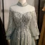 Vintage / Retro Grey Prom Dresses 2020 A-Line / Princess High Neck Beading Rhinestone Lace Flower Long Sleeve Backless Sweep Train Formal Dresses