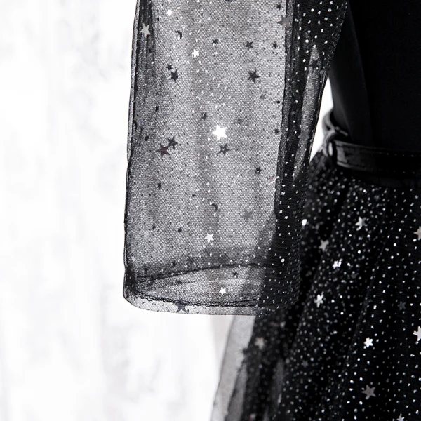 Fashion Black Prom Dresses 2020 A-Line / Princess V-Neck Star Sequins Rhinestone 3/4 Sleeve Backless Floor-Length / Long Formal Dresses
