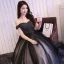 Schöne Schwarz Rüschen Abendkleider 2018 A Linie Off Shoulder Ärmellos Rückenfreies Sweep / Pinsel Zug Festliche Kleider