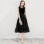 Modest / Simple Homecoming Little Black Dress 2020 A-Line / Princess V-Neck Star Lace Bow Sleeveless Backless Tea-length Graduation Dresses