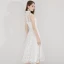 Abordable Ivoire de retour Robe De Graduation 2020 Princesse Col Haut Étoile En Dentelle Sans Manches Thé Longueur Robe De Ceremonie