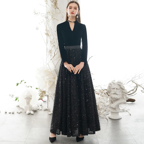 formal dresses ct ZAPAKASA Women Black Formal Dress Mermaid Off The Shoulder Long Sleeves  Mesh And Lace Long Black Tie Dress