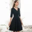 Vintage / Retro Modest / Simple Solid Color Black Homecoming Graduation Dresses 2020 A-Line / Princess V-Neck 1/2 Sleeves Knee-Length Formal Dresses