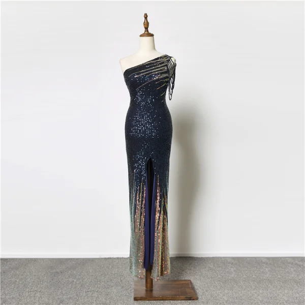 Scintillantes Sexy Bordeaux Paillettes Robe De Soirée 2021 Trompette / Sirène Une épaule Perlage Sans Manches Dos Nu Train De Balayage Soirée Robe De Ceremonie