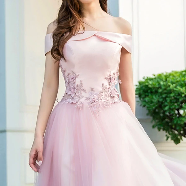 Chic / Beautiful Candy Pink Prom Dresses 2018 A-Line / Princess Appliques Pearl Off-The-Shoulder Backless Sleeveless Floor-Length / Long Formal Dresses