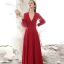 Modest / Simple Burgundy Evening Dresses  2020 A-Line / Princess Deep V-Neck Spotted Long Sleeve Floor-Length / Long Formal Dresses