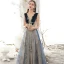 Elegant Navy Blue Prom Dresses 2020 A-Line / Princess Scoop Neck Glitter Sequins Lace Flower Sleeveless Backless Floor-Length / Long Formal Dresses