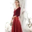 Sparkly Burgundy Winter Evening Dresses  2020 A-Line / Princess Suede V-Neck Sequins 3/4 Sleeve Backless Floor-Length / Long Formal Dresses