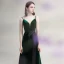 Elegant Dark Green Suede Evening Dresses  2020 A-Line / Princess Spaghetti Straps Bow Sleeveless Backless Floor-Length / Long Formal Dresses