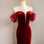 Charming Burgundy Suede Evening Dresses  2021 Trumpet / Mermaid Off-The-Shoulder Pearl Short Sleeve Backless Sweep Train Evening Party Formal Dresses
