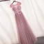 Chic / Beautiful Blushing Pink Prom Dresses 2018 A-Line / Princess Appliques Bow Pearl Scoop Neck Backless Sleeveless Floor-Length / Long Formal Dresses