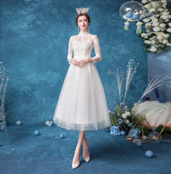 Affordable Ivory Wedding Dresses 2020 A-Line Princess High Neck Pearl Lace Flower 3/4 Affordable Ivory Wedding Dresses 2020 A-Line Princess High Neck Pearl Lace Flower 3/4
