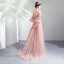 Chic Rose Bonbon Robe De Bal 2020 Princesse De l'épaule Perle Faux Diamant En Dentelle Fleur Manches de cloche Dos Nu Train De Balayage Robe De Ceremonie