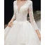 Élégant Ivoire Robe De Mariée 2020 Robe Boule Col v profond Perlage Paillettes Perle Faux Diamant En Dentelle Fleur 3/4 Manches Dos Nu Cathedral Train
