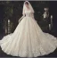 Luxury / Gorgeous Ivory Beading Wedding Dresses 2020 Ball Gown Scoop Neck Lace Flower Appliques Pearl Sequins 3/4 Sleeve Backless Cathedral Train