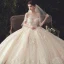 Luxury / Gorgeous Champagne Beading Wedding Dresses 2020 Ball Gown Off-The-Shoulder Sequins Lace Flower Short Sleeve Backless Royal Train