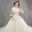 Luxury / Gorgeous Champagne Wedding Dresses 2018 Ball Gown Beading Rhinestone Spaghetti Straps Backless Sleeveless Royal Train Wedding