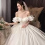Modest / Simple Ivory Wedding Dresses 2020 Ball Gown Off-The-Shoulder Short Sleeve Backless Floor-Length / Long