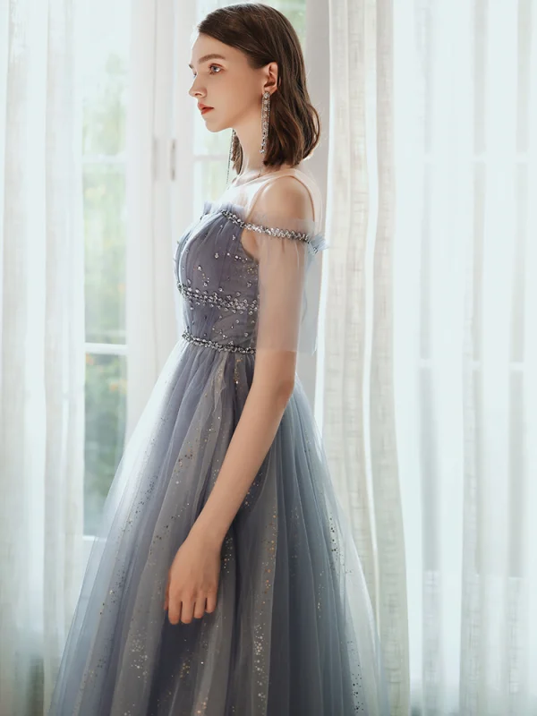 Chic / Beautiful Purple Prom Dresses 2020 A-Line / Princess Scoop Neck Beading Sequins Floor-Length / Long Short Sleeve Backless Formal Dresses