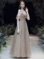Fashion Brown Evening Dresses  2020 A-Line / Princess Spaghetti Straps Beading Rhinestone Sequins Sleeveless Backless Floor-Length / Long Formal Dresses