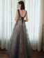 Chic / Belle Océan Bleu Robe De Bal 2020 Princesse Encolure Dégagée Perlage Glitter Paillettes En Dentelle Fleur Faux Diamant Sans Manches Dos Nu Longue Robe De Ceremonie