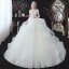 Élégant Ivoire Volants en Cascade Robe De Mariée 2020 Robe Boule Encolure Dégagée Perlage Perle Paillettes Noeud 3/4 Manches Dos Nu Cathedral Train