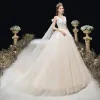 Elegant Ivory Wedding Dresses 2020 Ball Gown V-Neck Beading Appliques Lace Flower Sleeveless Backless Chapel Train