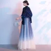 Charmant Bleu Roi Étoile Paillettes Robe De Soirée 2020 Princesse Daim Col Haut Faux Diamant Sans Manches Longue Robe De Ceremonie