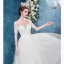 Elegante Ivory / Creme Brautkleider / Hochzeitskleider 2020 A Linie Eckiger Ausschnitt Strass Spitze Blumen Kurze Ärmel Rückenfreies