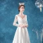 Elegant Elfenben Satin Brudekjoler 2020 Prinsesse V-Hals Blonder Blomst Langermede Ryggløse Feie Tog