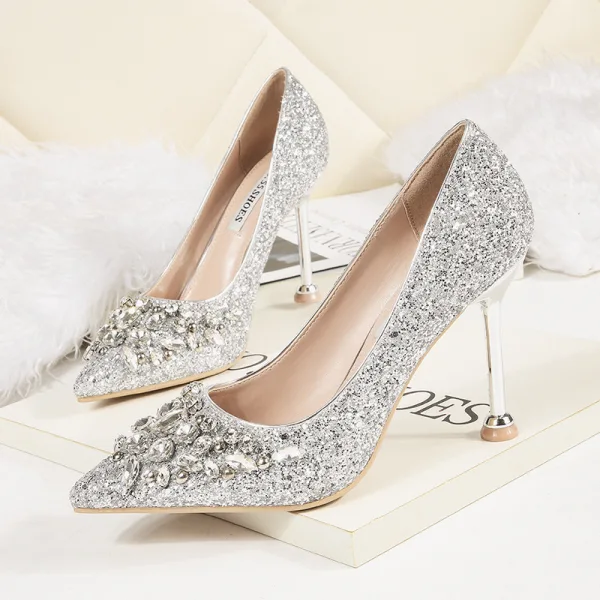 Glitter Goud Avond Pumps 2020 Rhinestone Pailletten 9 cm Naaldhakken / Stiletto Spitse Neus Pumps