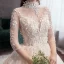 Elegant High-end Champagne Wedding Dresses 2020 Ball Gown High Neck Beading Sequins Appliques 3/4 Sleeve Backless Royal Train