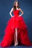 Sexy Rouge Asymétrique Robe De Mariée 2020 Robe Boule Bustier Cristal Appliques Ceinture Sans Manches Dos Nu Volants en Cascade Tribunal Train