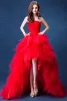 Sexy Red Asymmetrical Wedding Dresses 2020 Ball Gown Strapless Crystal Appliques Sash Sleeveless Backless Cascading Ruffles Court Train