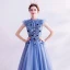 Vintage / Retro Ocean Blue Prom Dresses 2020 A-Line / Princess High Neck Bow Lace Flower Appliques Sleeveless Backless Floor-Length / Long Formal Dresses