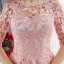 Affordable Pearl Pink Evening Dresses  2018 A-Line / Princess Lace Appliques Crystal Scoop Neck 3/4 Sleeve Floor-Length / Long Formal Dresses
