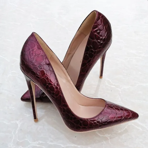 Fine Burgunder Aften Pumps 2020 12 cm Stiletthæler Spisse Pumps
