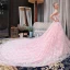 Chic / Belle Rose Bonbon Robe De Mariée 2018 Princesse En Dentelle Appliques Perlage Paillettes Amoureux Dos Nu Sans Manches Cathedral Train Mariage