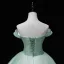 Elegant Sage Green Sequins Prom Dresses 2022 Ball Gown Off-The-Shoulder Sleeveless Rhinestone Butterfly Beading Backless Pearl Floor-Length / Long Formal Dresses