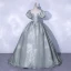 Chic Gris Vert Robe De Bal 2021 Robe Boule Encolure Dégagée Gonflée Manches Courtes Dos Nu Longue Robe De Ceremonie