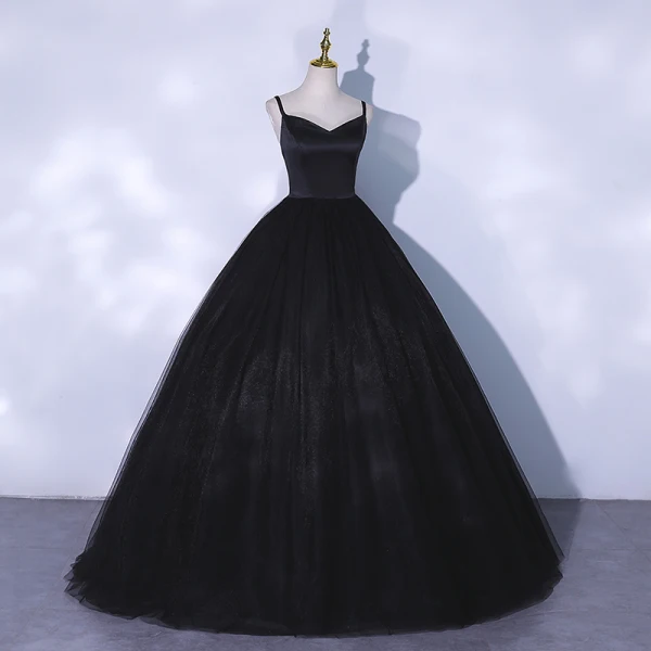 Chic / Belle Noire Robe De Bal 2021 Bretelles Spaghetti Sans Manches Dos Nu Longue Robe De Ceremonie