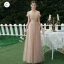 Charming Khaki Beading Sequins Backless Lace Flower Bridesmaid Dresses 2021 A-Line / Princess Short Sleeve Floor-Length / Long Bridesmaid Wedding Party Dresses