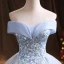 Élégant Bleu Ciel Robe De Bal 2021 Robe Boule De l'épaule Paillettes En Dentelle Fleur Appliques Sans Manches Dos Nu Longue Robe De Ceremonie