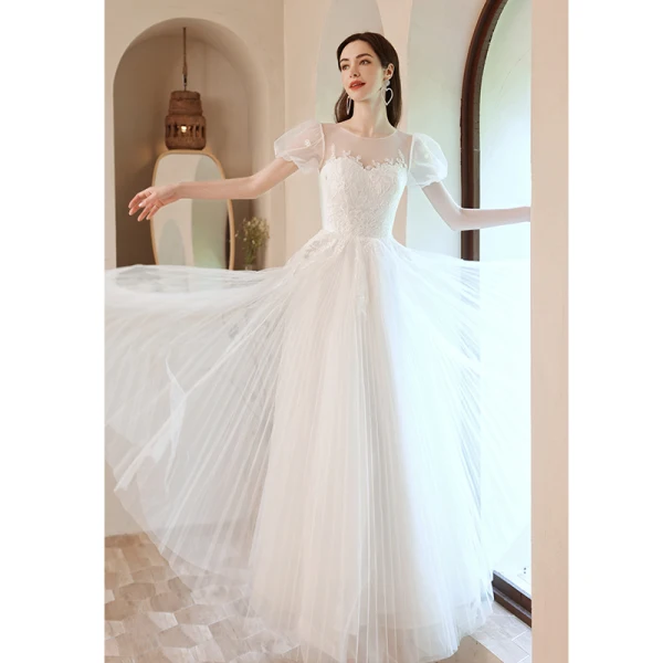 Elegant White Prom Dresses 2021 A-Line Princess Scoop Neck Beading Lace Flower Short