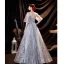 Charmant Gris Robe De Bal 2021 Princesse Encolure Dégagée Perlage Perle En Dentelle Fleur Gonflée Manches Courtes Dos Nu Longue Robe De Ceremonie