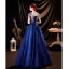 Élégant Bleu Roi Robe De Bal 2021 Princesse Encolure Dégagée Perlage En Dentelle Fleur Manches Courtes Dos Nu Longue Robe De Ceremonie